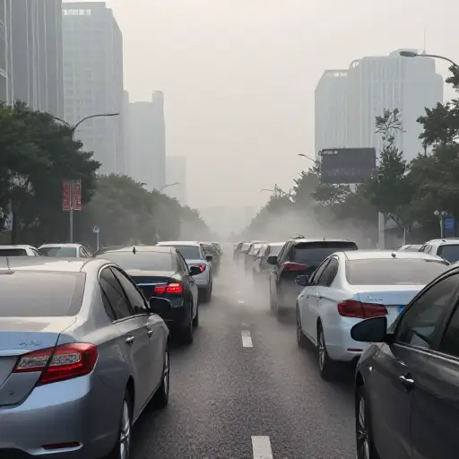有很多交通堵塞，因此污染严重。