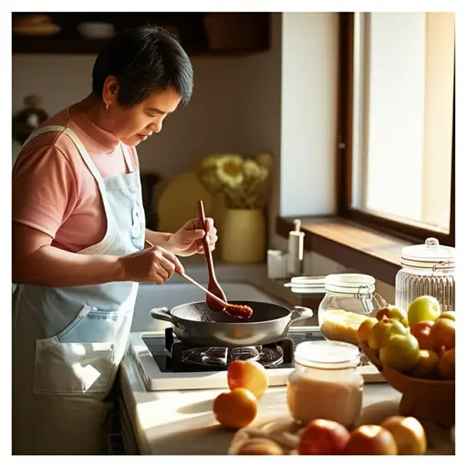 我妈妈自己做果酱。