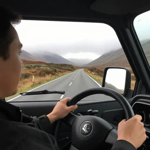 周一早上离开你家后，我握紧方向盘，眼睛牢牢盯着道路，勇敢地开车去苏格兰。