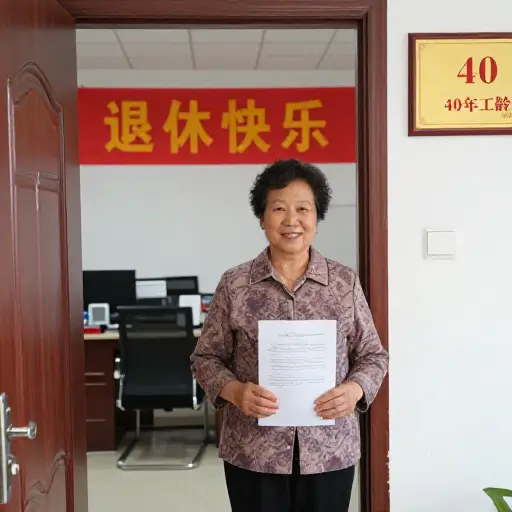 退休时，她获得了一份反映她四十年总服务年限的养老金。