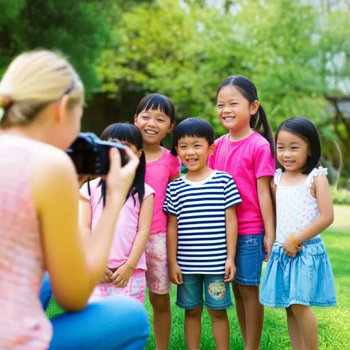 她给孩子们拍了一张照片。