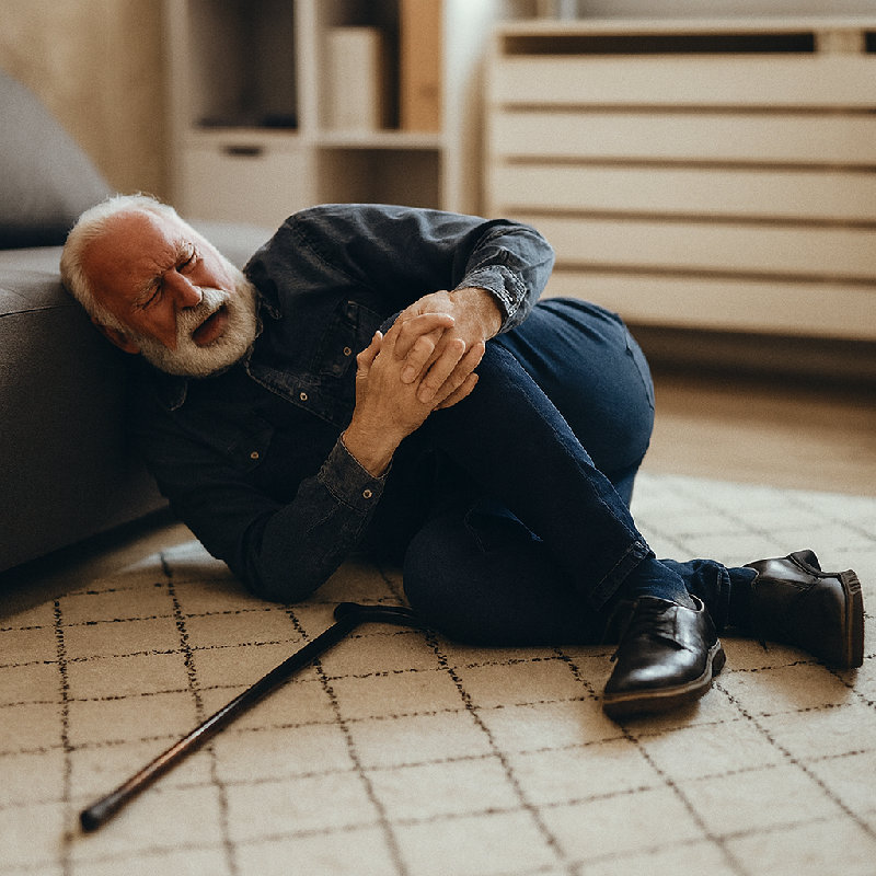 他摔倒后疼得呻吟。