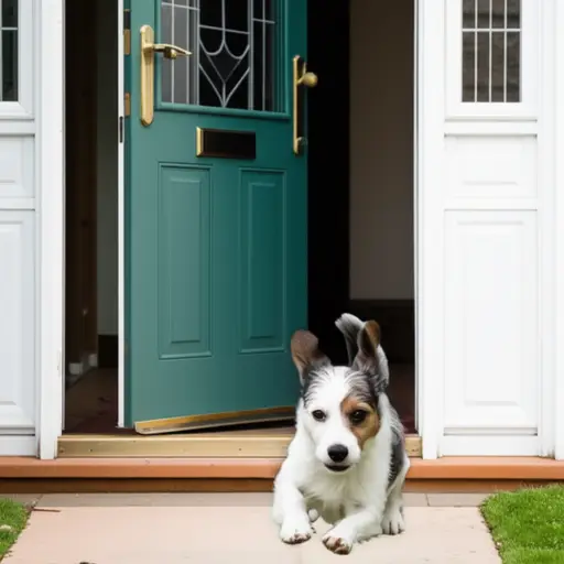 门铃一响，小狗就立刻跑到了门口。