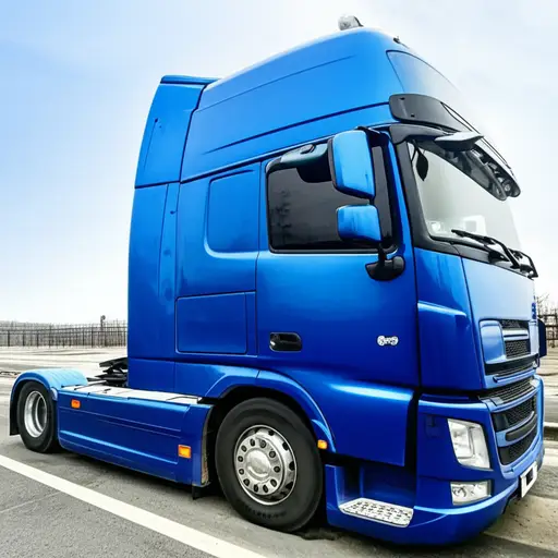 这辆卡车很大，是蓝色的。