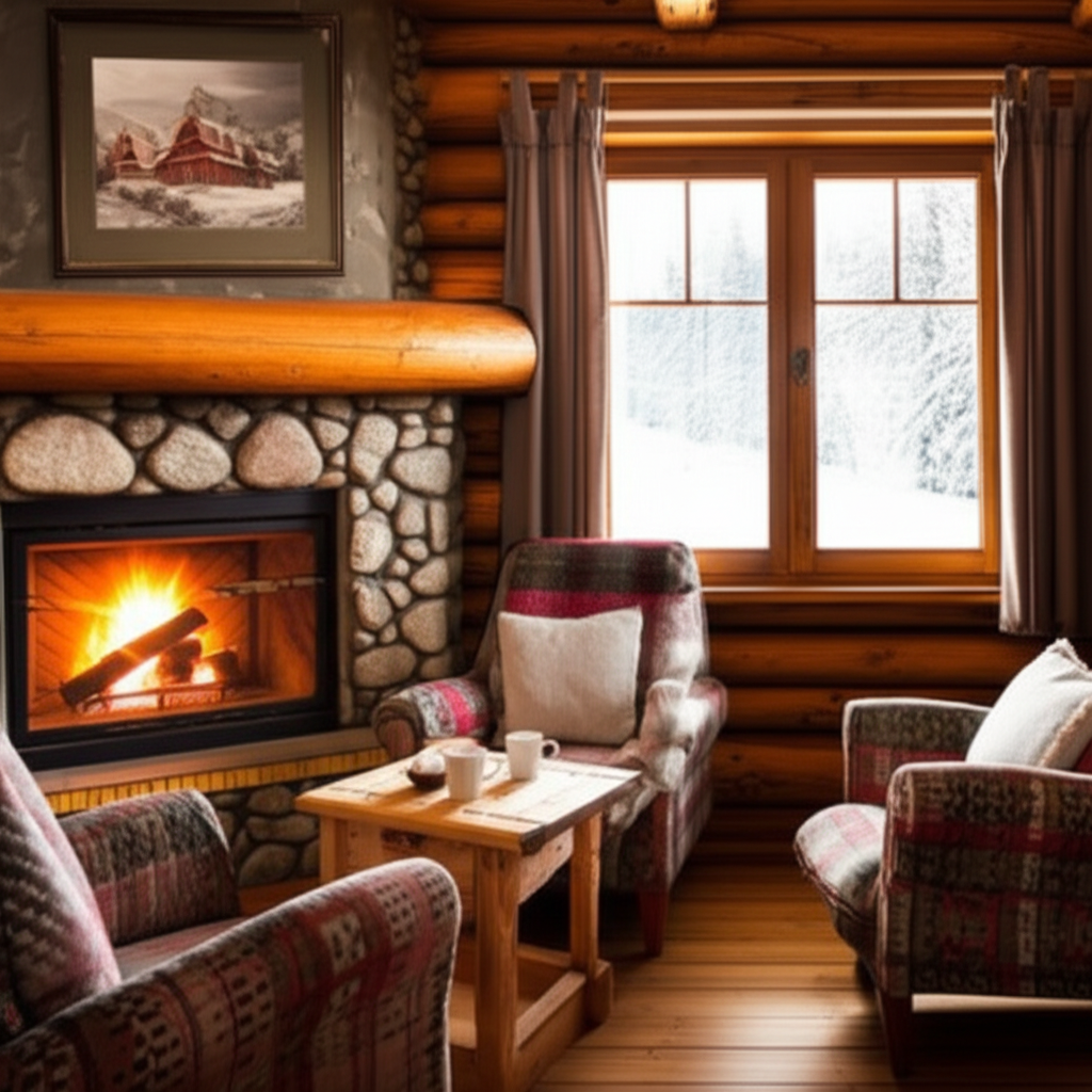 壁炉里燃烧着温暖的火焰。