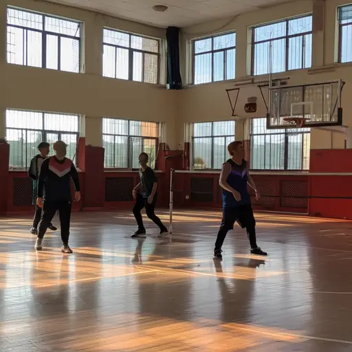 我们每周三下午在学校体育馆打篮球。