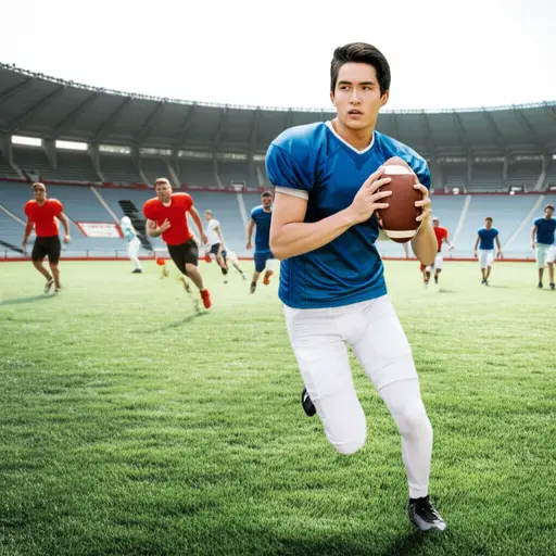 他正在打橄榄球。