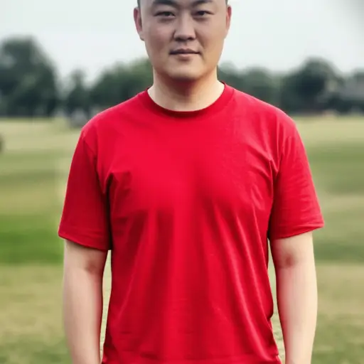 他穿着一件红衬衫。