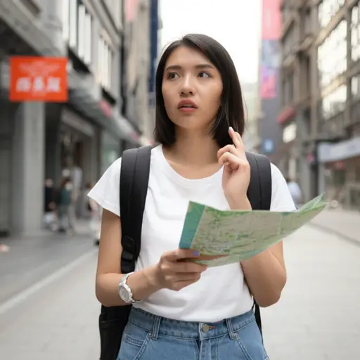 她看起来有点困惑，好像迷路了。