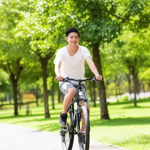 我的男朋友非常喜欢骑自行车。