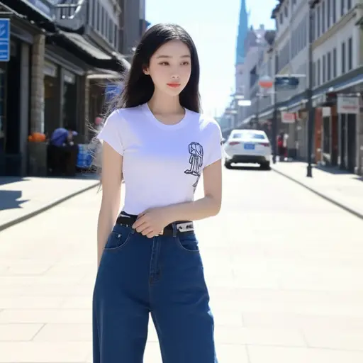 她（通常）穿T恤和牛仔裤。