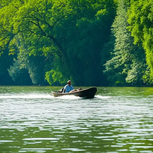 他驾驶小艇沿河而上。