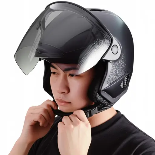 系好头盔带，置于下巴下方。