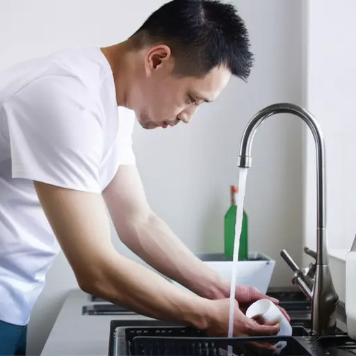 他洗了他的杯子并放回架子上。