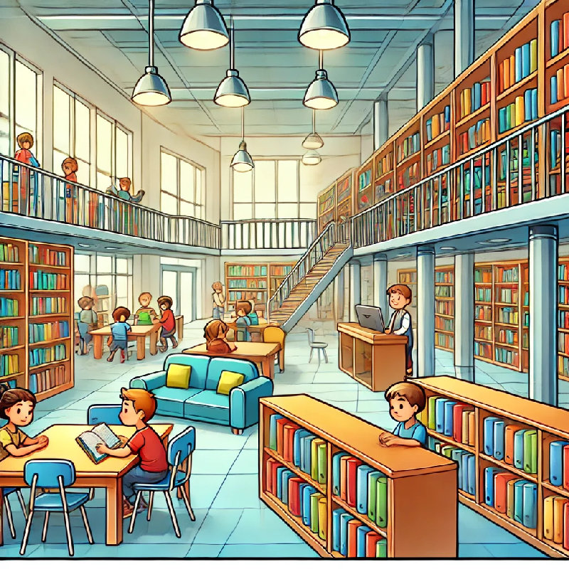 我的学校有一个图书馆。