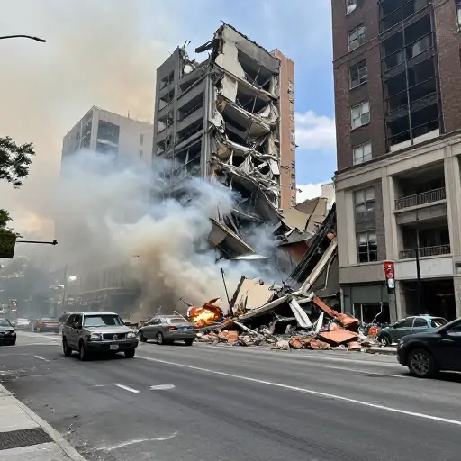 爆炸的暴力如此之大，以至于三栋建筑倒塌了。