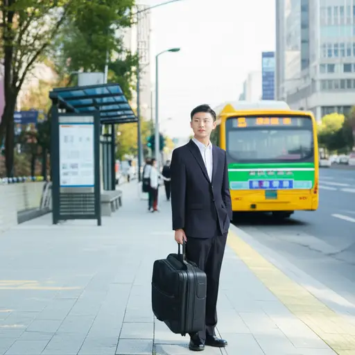 和往常一样，他会乘公交车去上班。