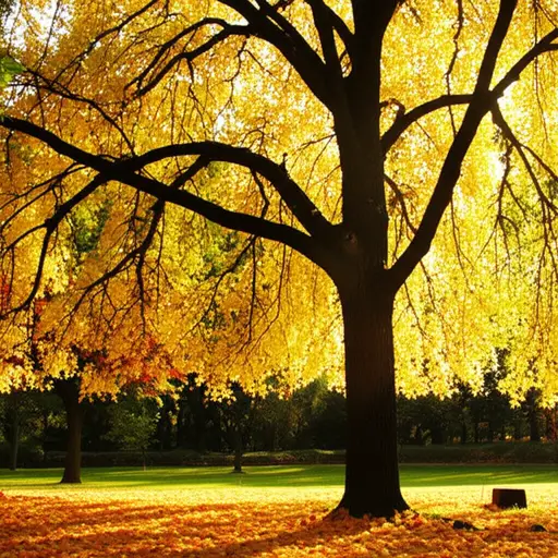 秋天，树叶会变成金黄色。