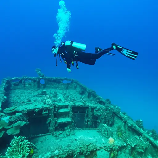 一名深海潜水员发现了一艘沉船。