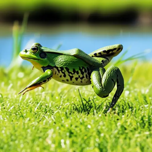 青蛙能用它的长腿跳得很高。