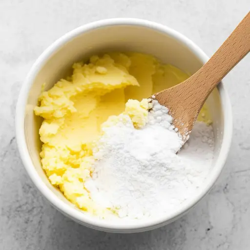 将黄油和糖混合直到顺滑。