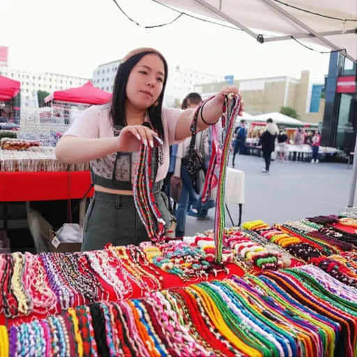 她在集市上买了一条手工编织的手链。