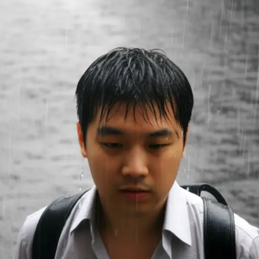 我的头发被雨淋湿了。