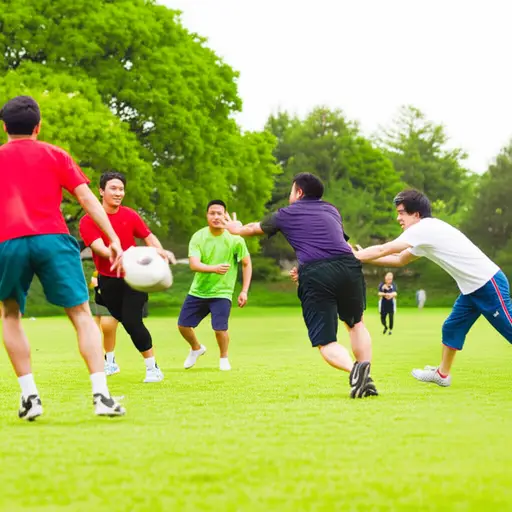 周末我们常在公园里玩英式橄榄球。