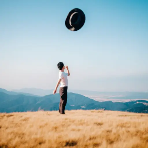 山顶风很大，我的帽子都被吹走了。