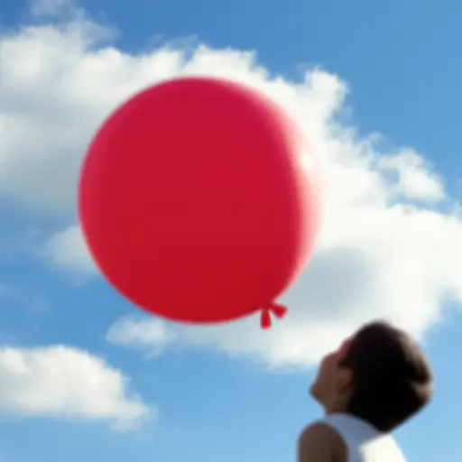 一个气球松脱了，正在微风中飘走。