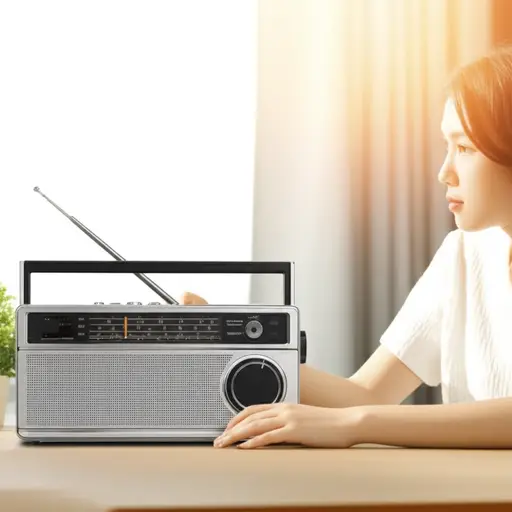 我早上听广播。