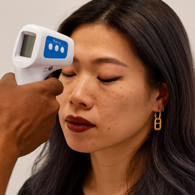 我给她量了额头温度。