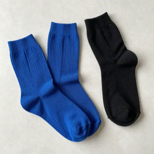你的袜子不搭；一只是蓝色的，另一只是黑色的。