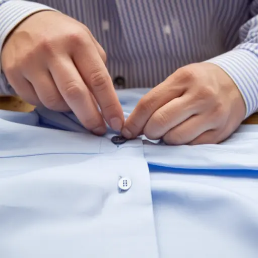 他衬衫上掉了一颗纽扣，不得不缝回去。