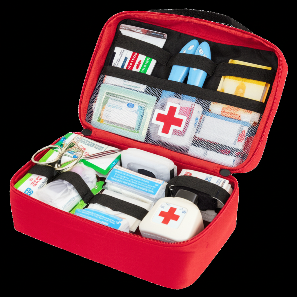 急救箱里装满了各种急救用品。