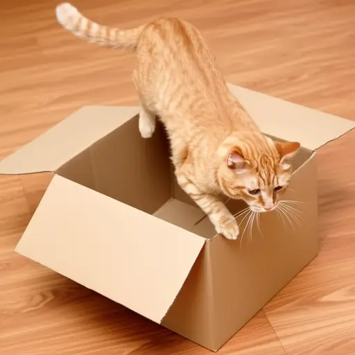 猫跳进了盒子里。