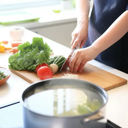 她为汤切了蔬菜。