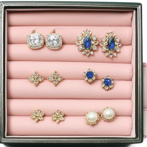 我姐姐的珠宝盒里有很多耳环。