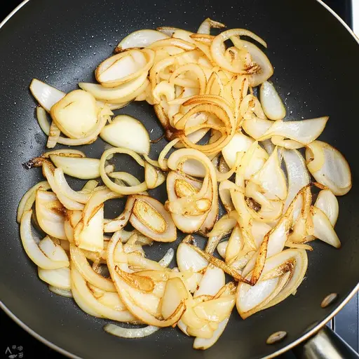 首先，把洋葱炒软。