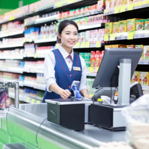 我妹妹在一家超市做店员。