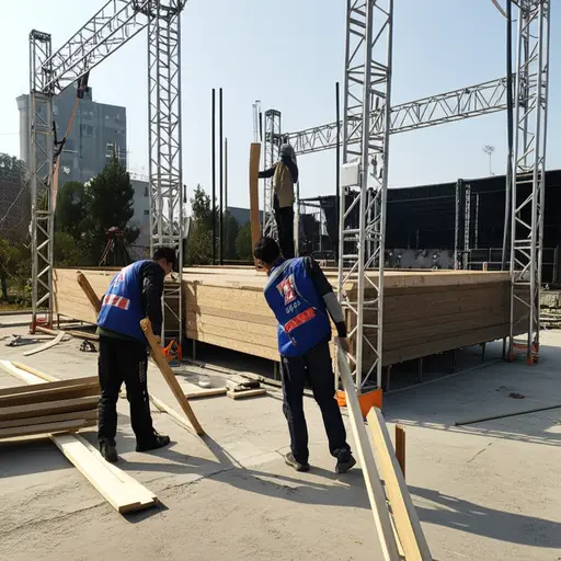 我们正在为明天的演出搭建舞台。