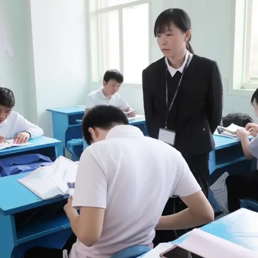 他在考试中被抓到抄袭同学。