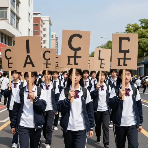 学生们和平游行，倡导结束冲突。