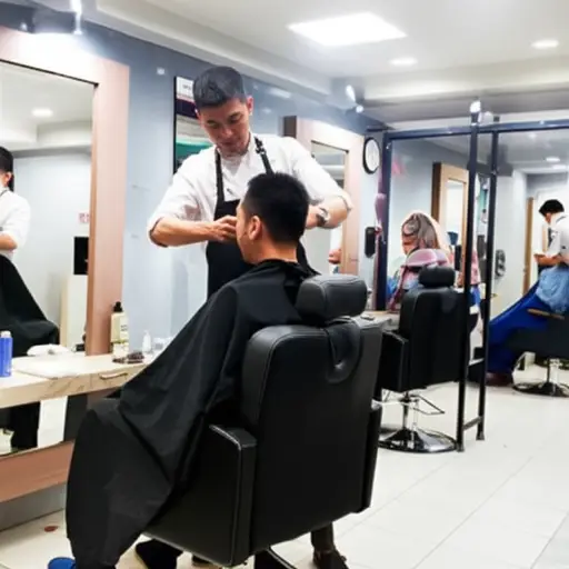 爸爸每个月去一次理发店。