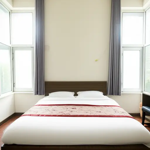 这个房间有两扇窗户和一张大床。