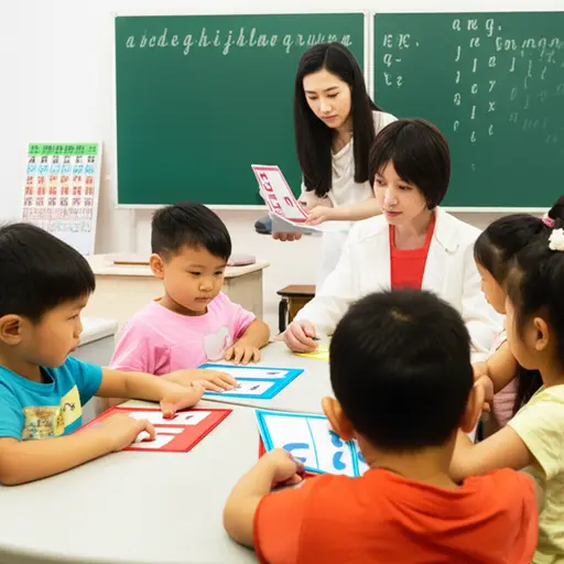 孩子们在学校学习字母表。