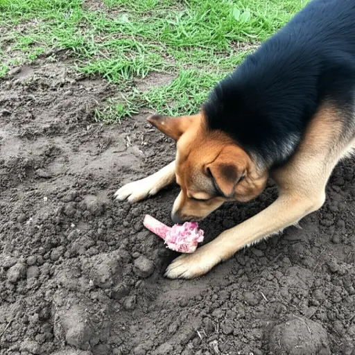 狗把还粘着些肉的骨头埋了起来。