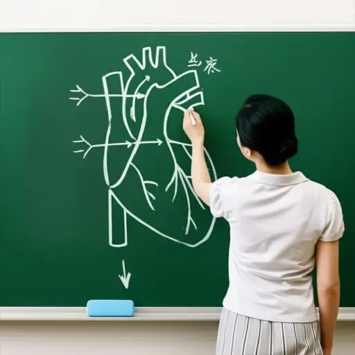 老师画了一张图展示血液如何流经心脏。