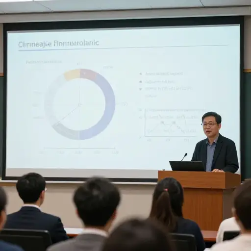 教授发表了关于气候变化的演讲。