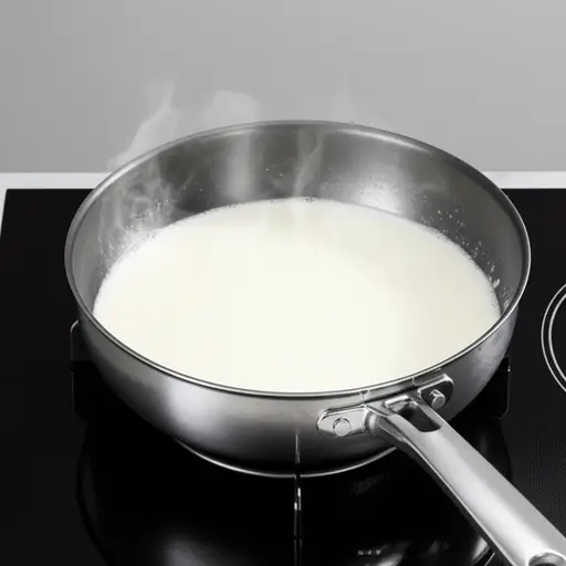 在小平底锅里加热牛奶。